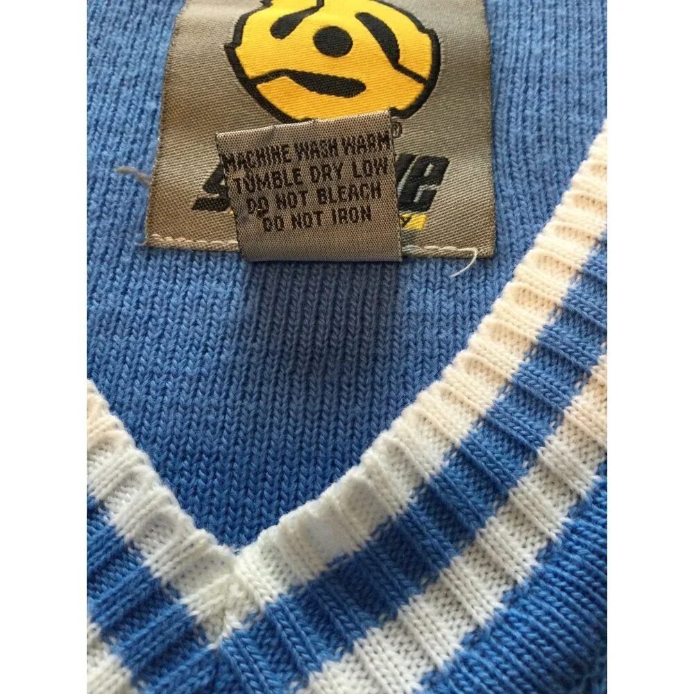 Vintage 90s Groove Blue Sweater Vest White Stripes Size L Preppy Golf Streetwear